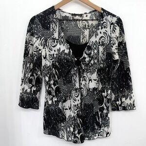 Vintage Y2K Whimsygoth Rhinstone Going Out Top in Black White Size M